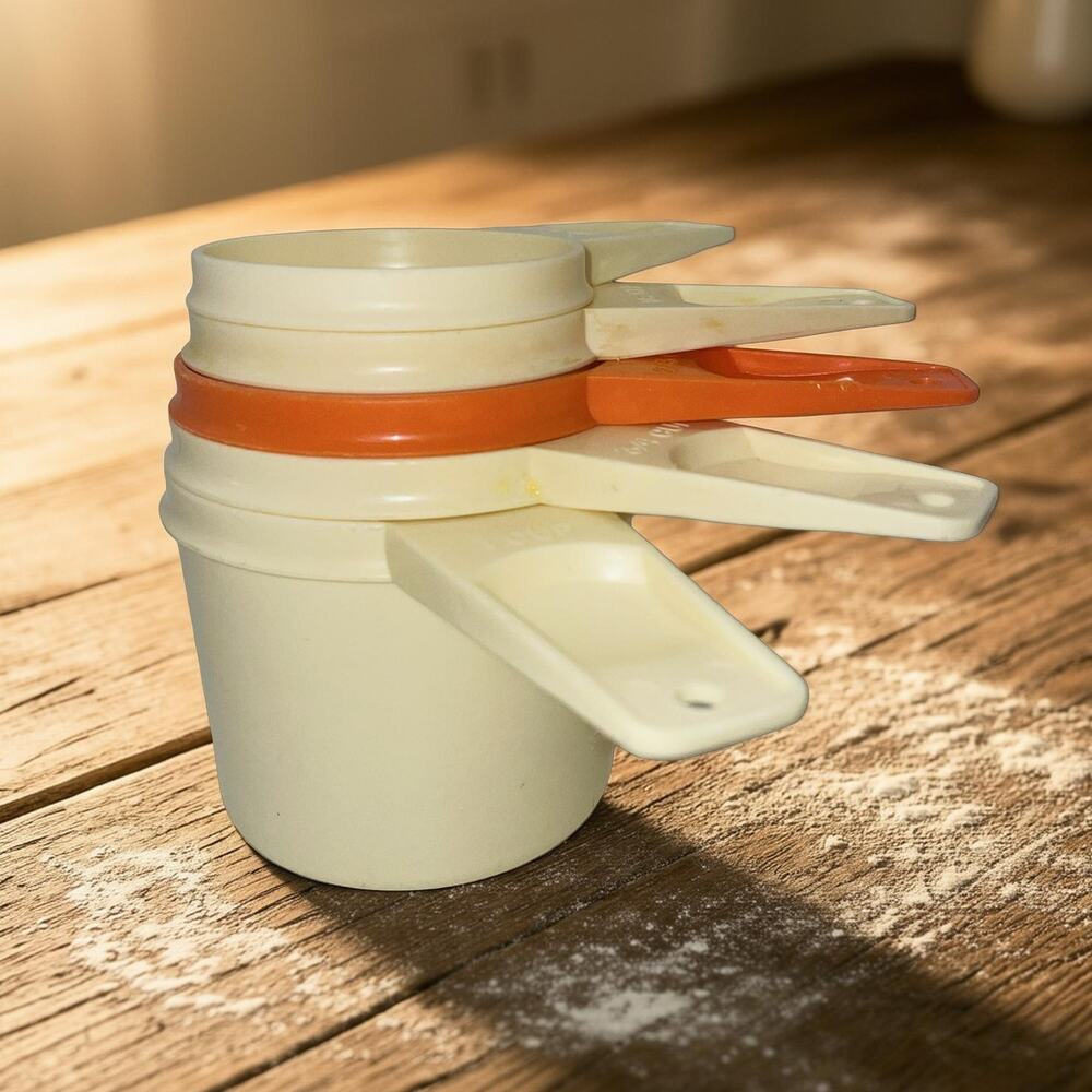 Tupperware Measuring Cups Nest 761 762 763 765 766 Almond Orange Lot of 5 VTG